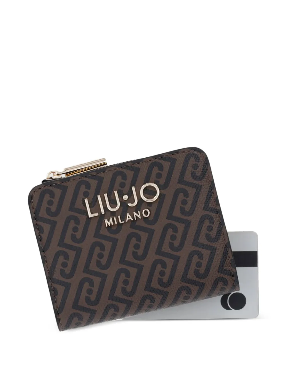 LIU JO Portemonnee met monogramprint en logoplakkaat Bruin