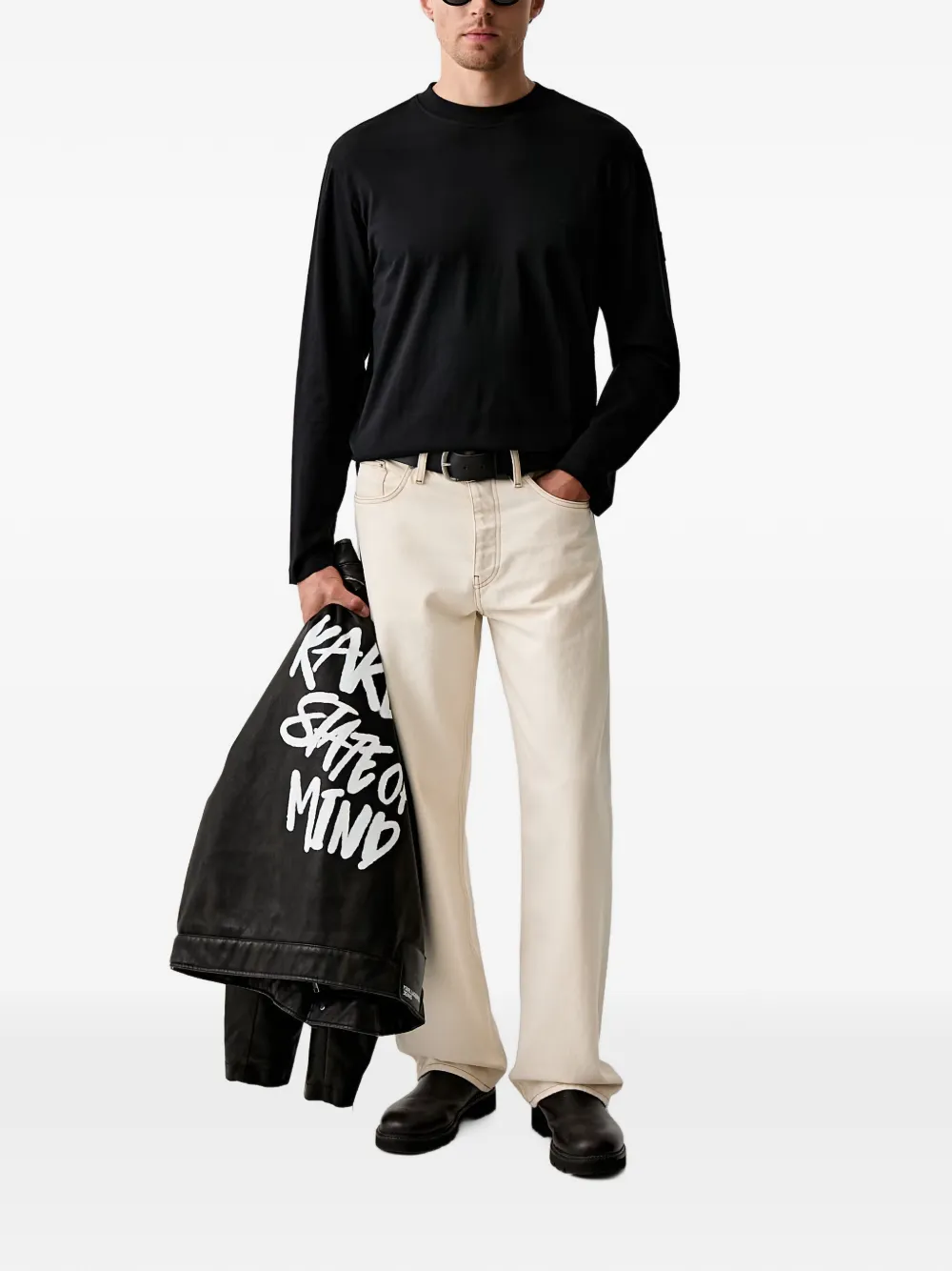 Karl Lagerfeld Jeans T-shirt met logopatch en lange mouwen Zwart
