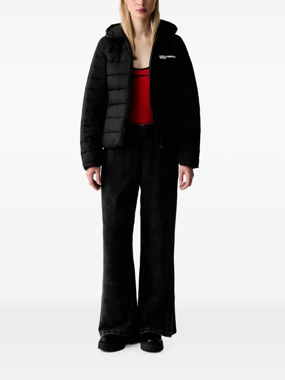 Karl Lagerfeld Jeans Trainingsbroek met geborduurd logo en acid wassing Zwart