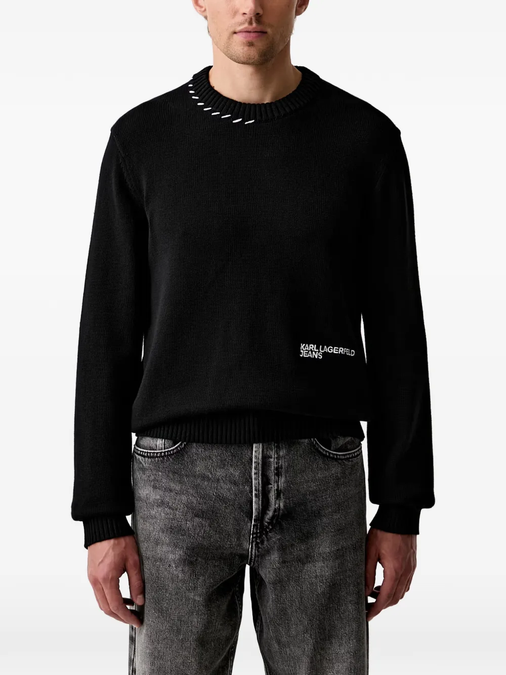Karl Lagerfeld Jeans logo-print whipstitch-trim sweater - Schwarz