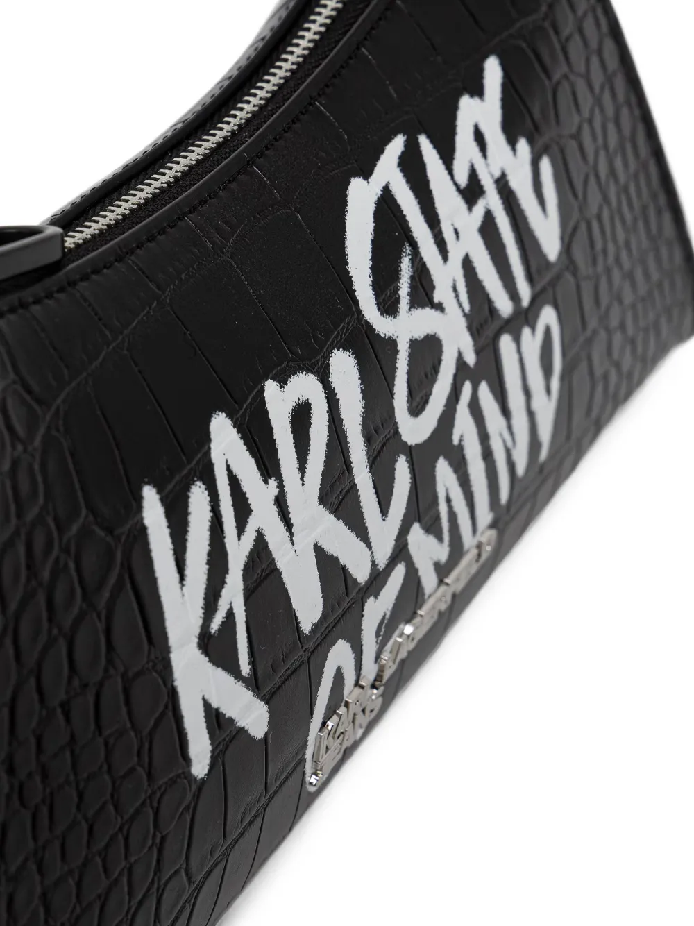 Karl Lagerfeld Jeans Schoudertas met krokodillen-reliëf en logoprint Zwart