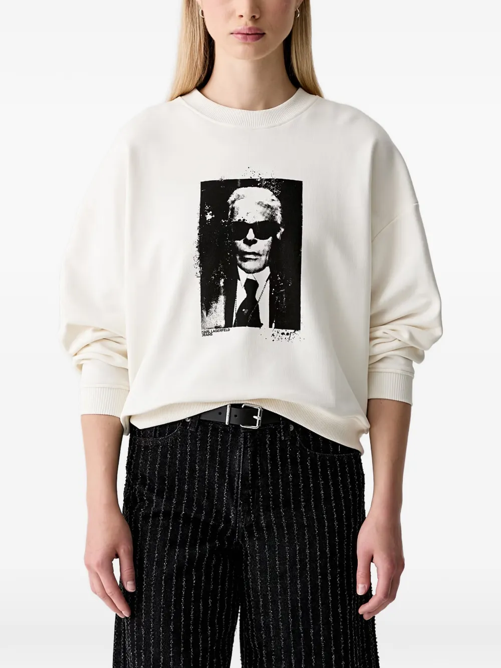 Karl Lagerfeld Jeans portrait-print crew-neck sweater - Weiß