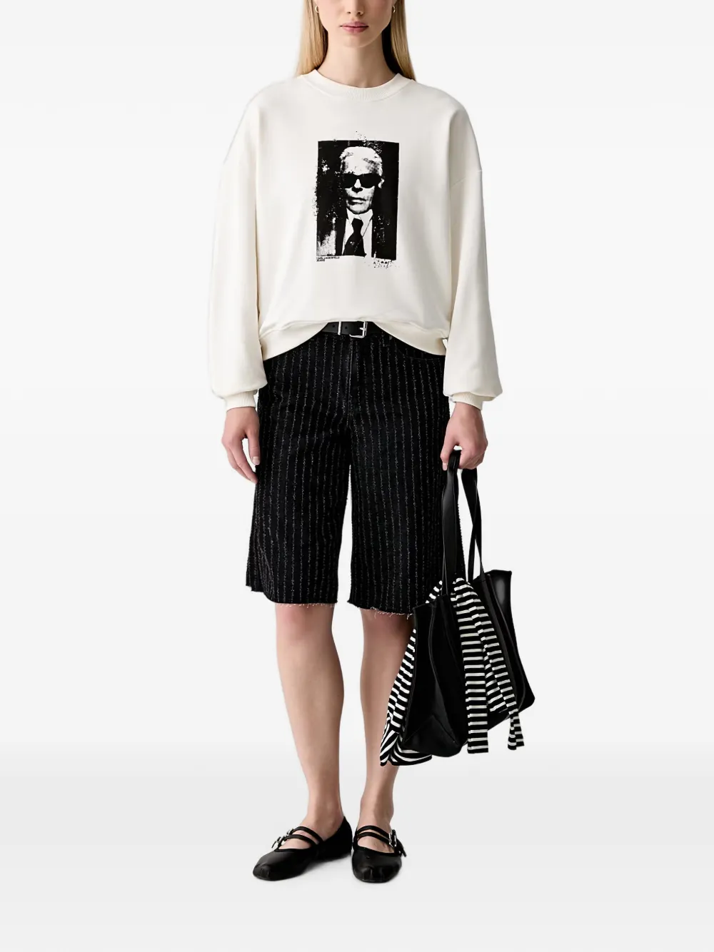 Karl Lagerfeld Jeans portrait-print crew-neck sweater Wit