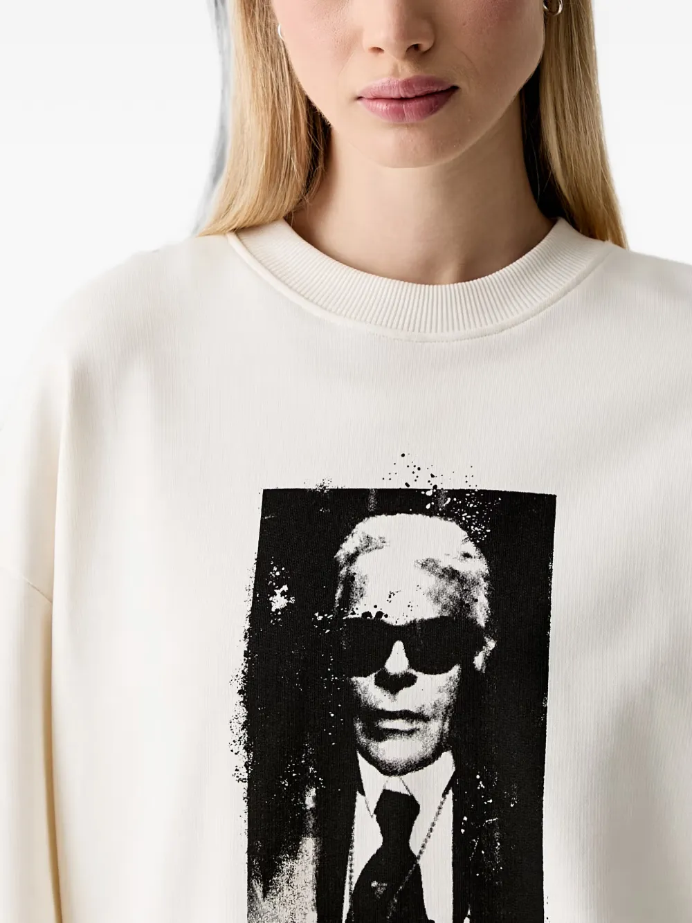 Karl Lagerfeld Jeans portrait-print crew-neck sweater Wit