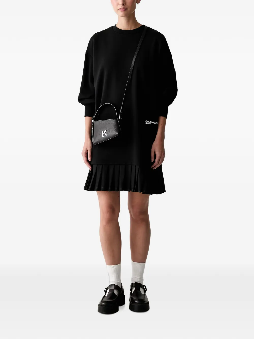 Karl Lagerfeld Jeans Mini-jurk met logo-print en plooien Zwart