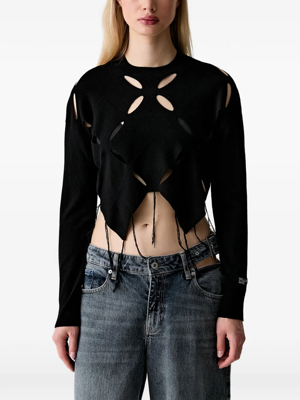 Karl Lagerfeld Jeans cut-out long-sleeve top - Nero
