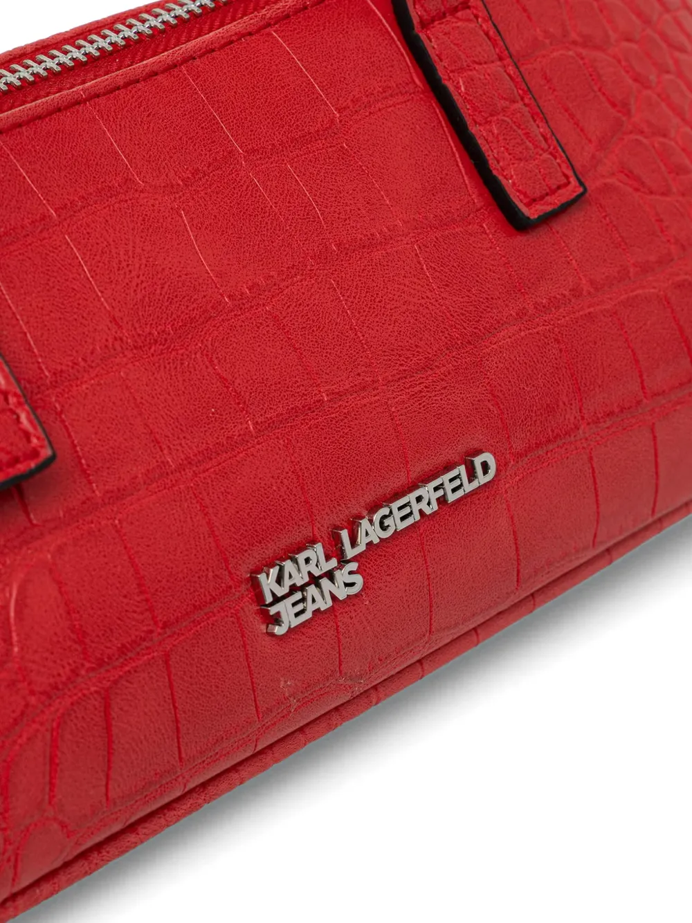 Karl Lagerfeld Jeans Shopper met krokodillen-reliëf en logo-plakkaat Rood