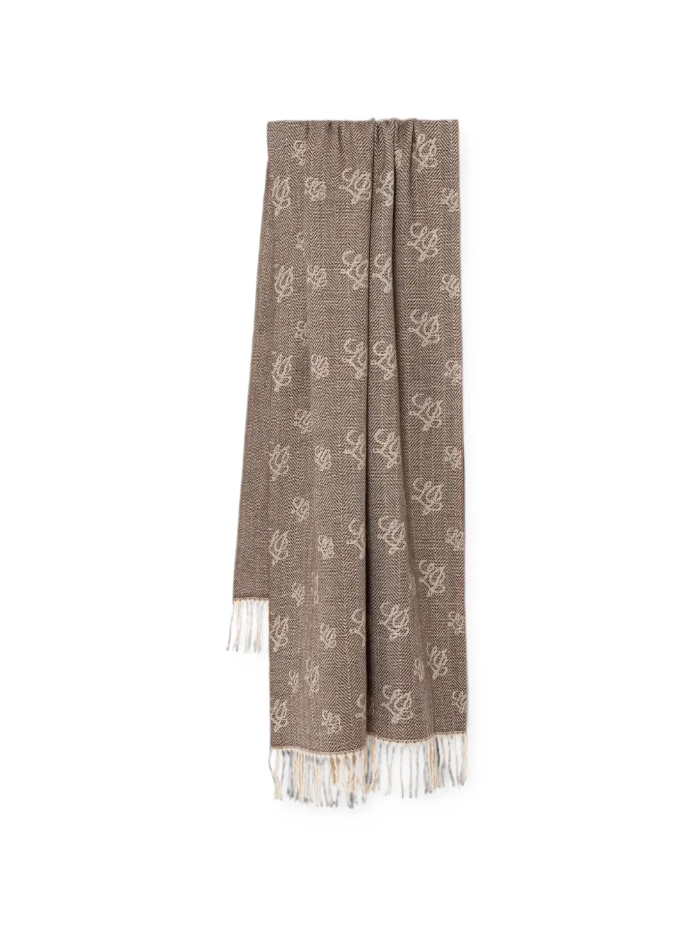 LIU JO herringbone-pattern monogram-print scarf - Marrone
