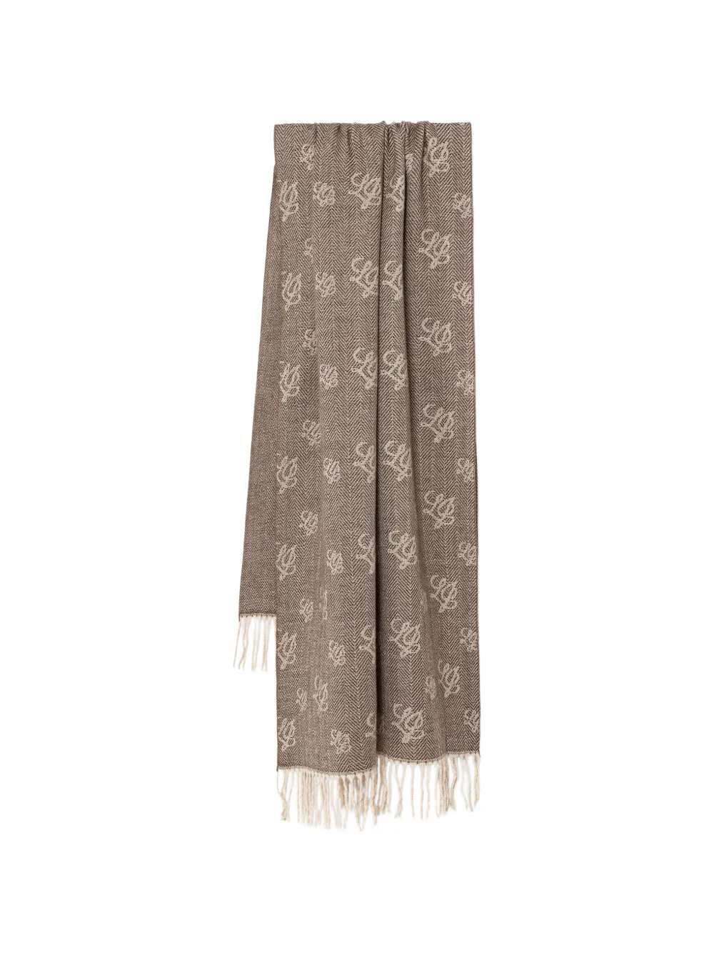 LIU JO herringbone-pattern monogram-print scarf - Marrone