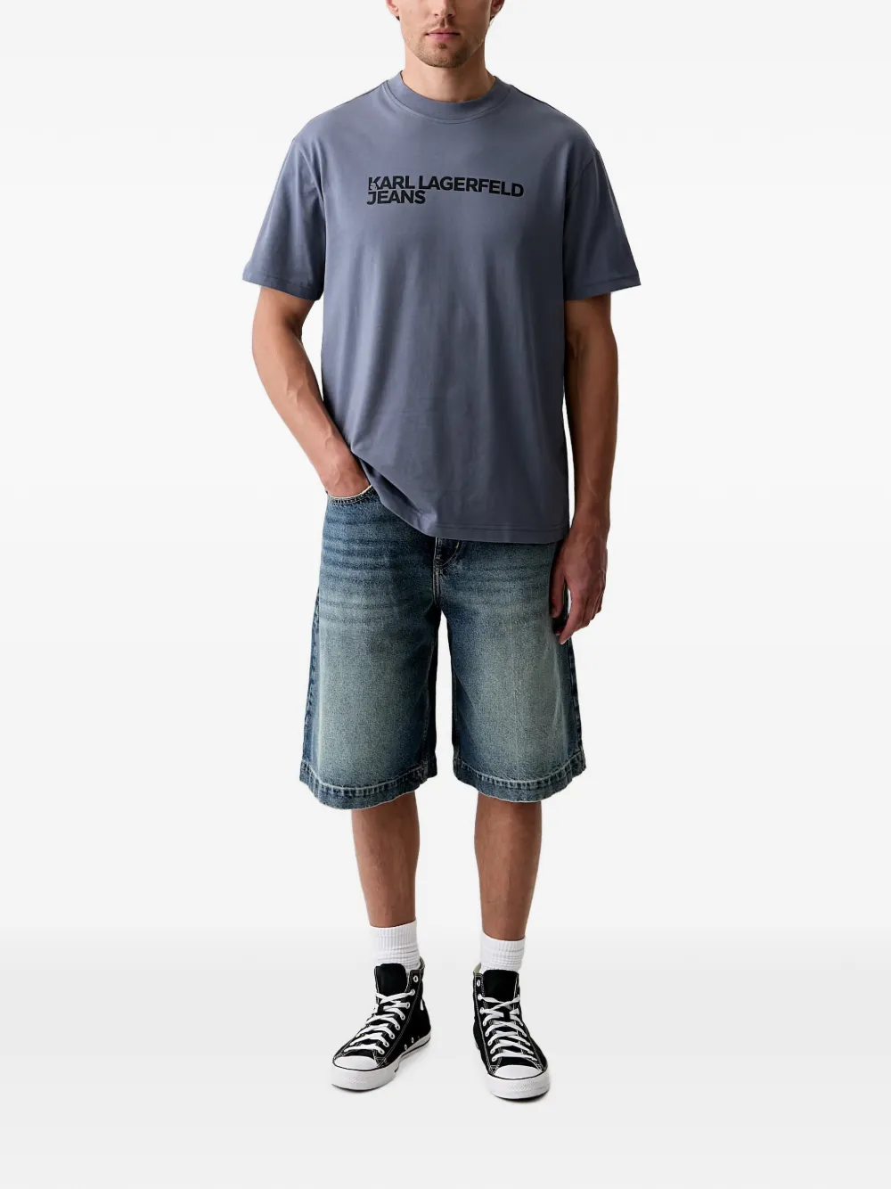Karl Lagerfeld Jeans T-shirt met logoprint met ronde hals Blauw