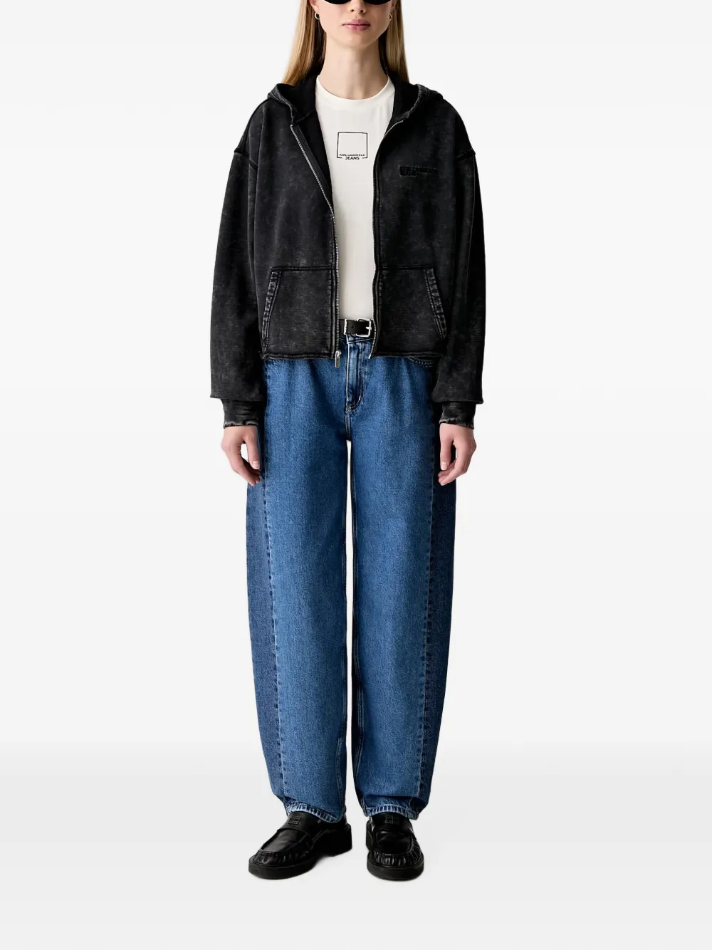 Karl Lagerfeld Jeans Hoodie met geborduurd logo en acid wassing Zwart