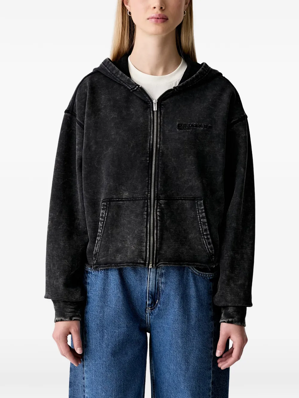 Karl Lagerfeld Jeans acid-wash logo-embroidered hoodie - Black