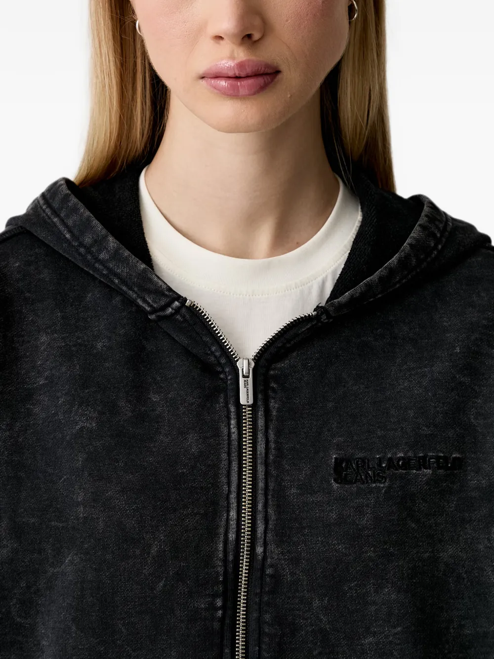 Karl Lagerfeld Jeans Hoodie met geborduurd logo en acid wassing Zwart