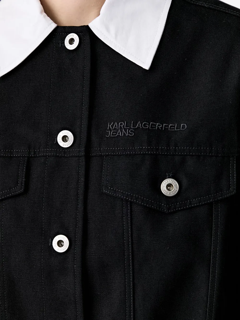 Karl Lagerfeld Jeans logo-embroidered cropped denim jacket Zwart