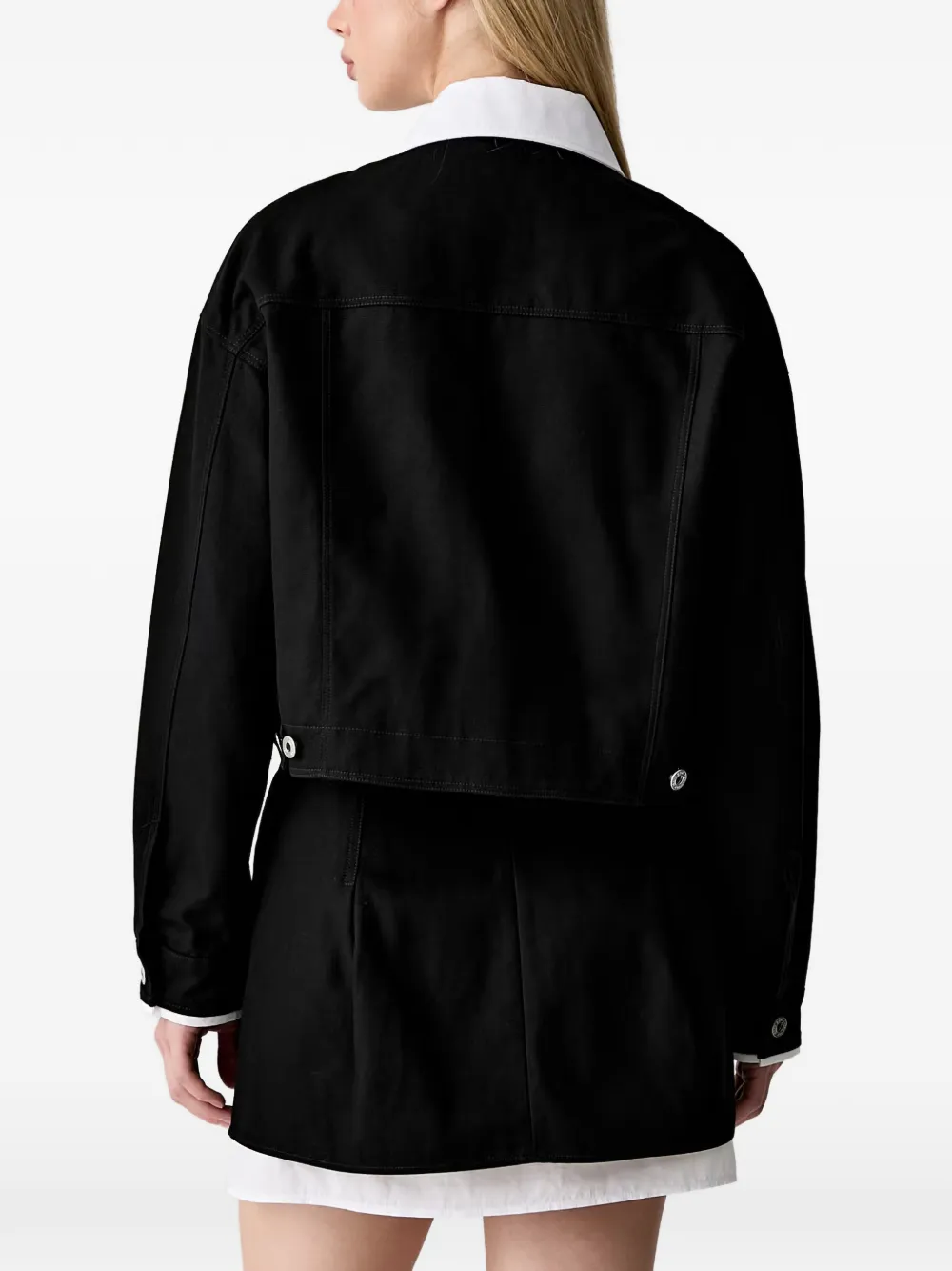 Karl Lagerfeld Jeans logo-embroidered cropped denim jacket Zwart