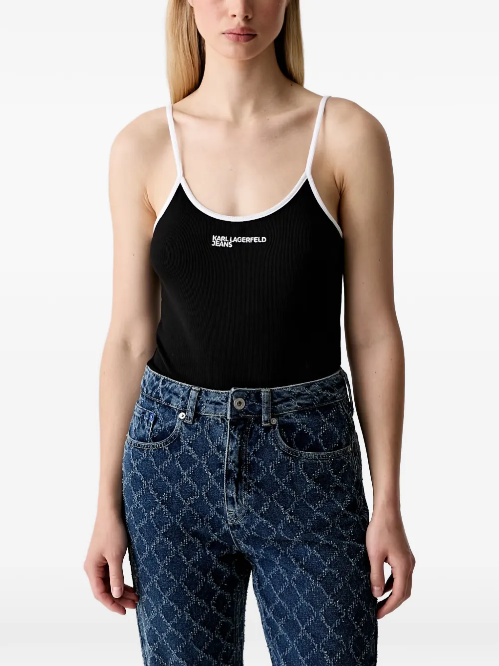 Karl Lagerfeld Jeans ribbed-knit logo-print bodysuit - Nero