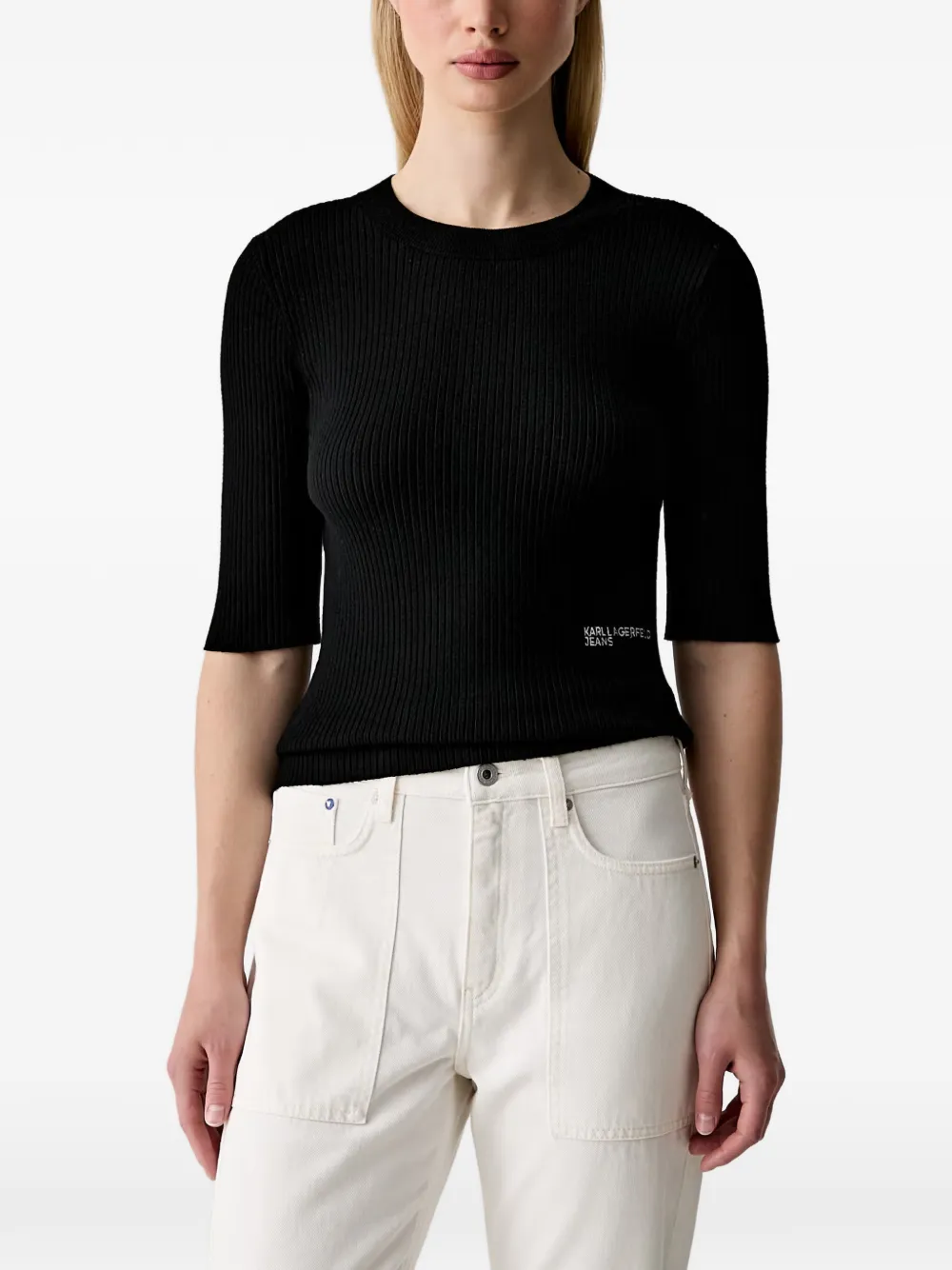 Karl Lagerfeld Jeans ribbed-knit short-sleeve top Zwart