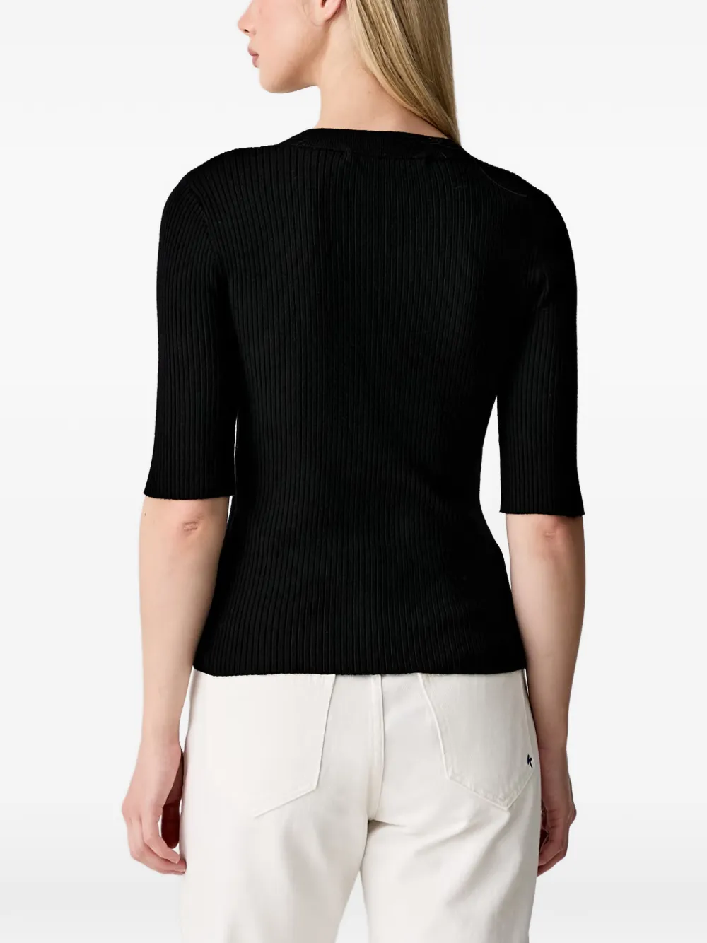 Karl Lagerfeld Jeans ribbed-knit short-sleeve top Zwart