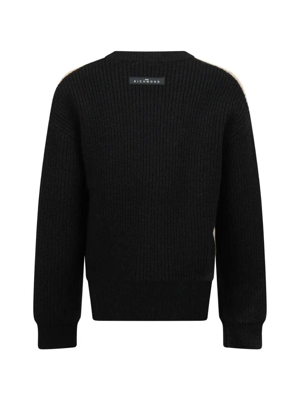 John Richmond Junior Ribgebreide trui met logo-patch Beige