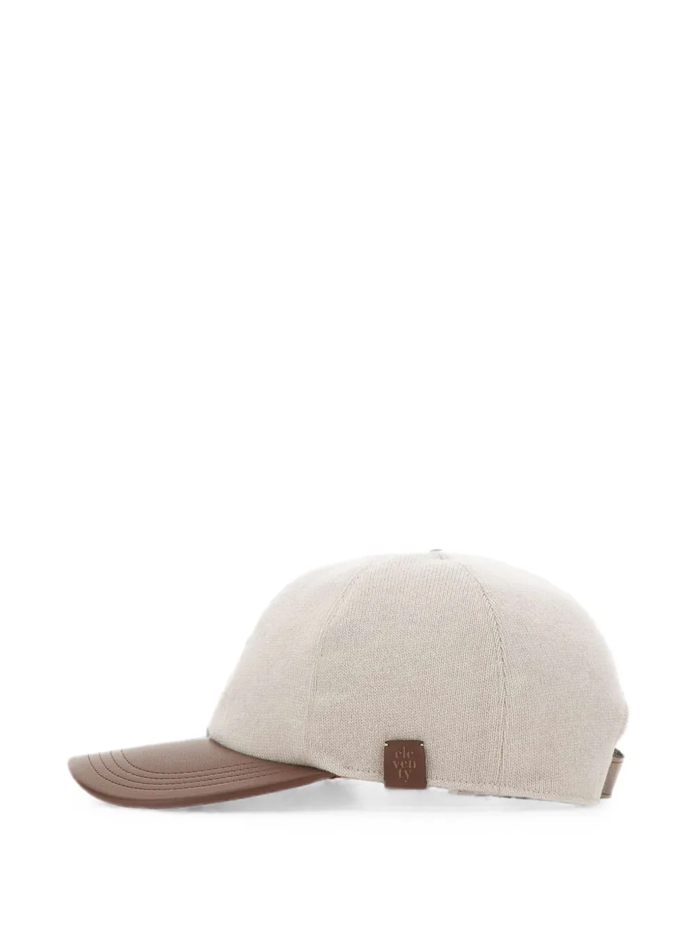 Eleventy Wollen honkbalpet met leren rand Beige