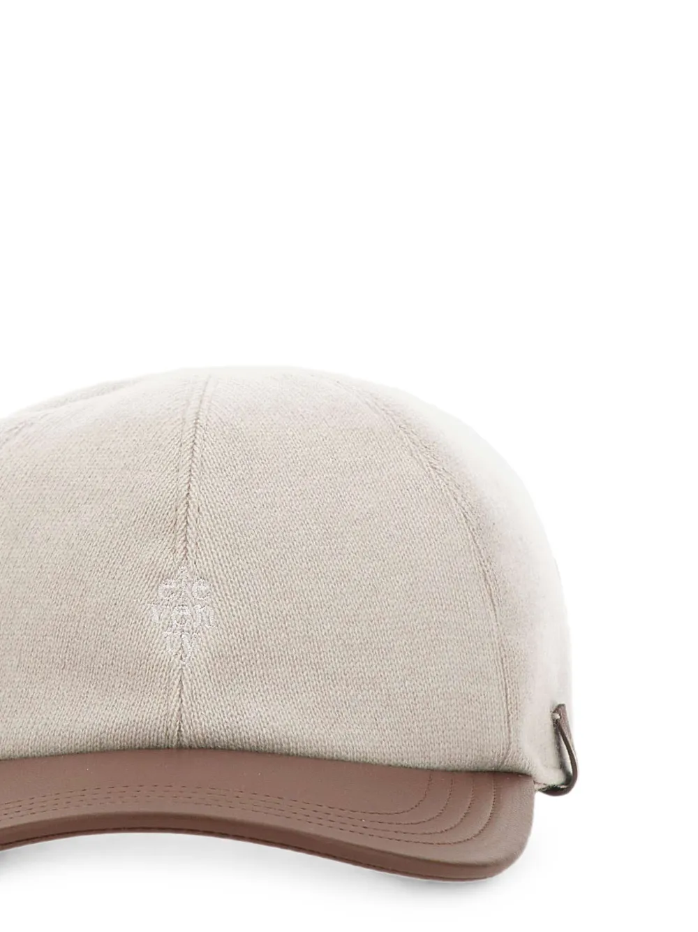 Eleventy Wollen honkbalpet met leren rand Beige