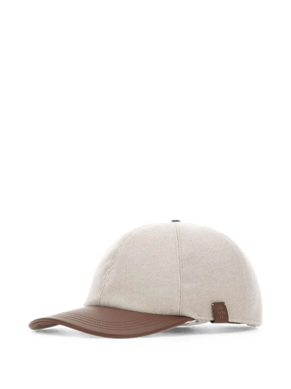Eleventy Wollen honkbalpet met leren rand Beige