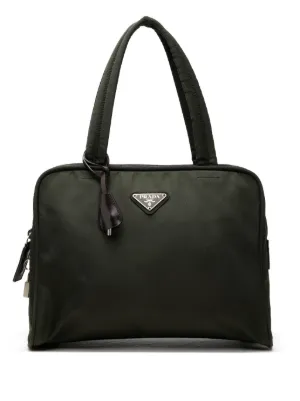 Prada Pre-Owned 1990s logo-plaque Tote Bag | Green | FARFETCH CA