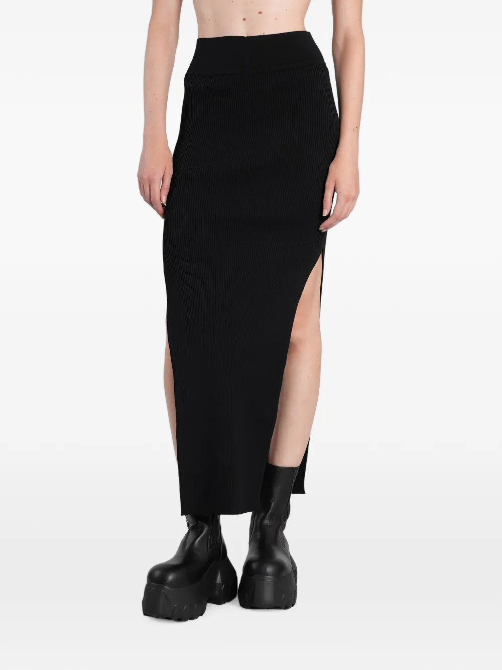Rick Owens ribbed side-slit maxi skirt - Nero