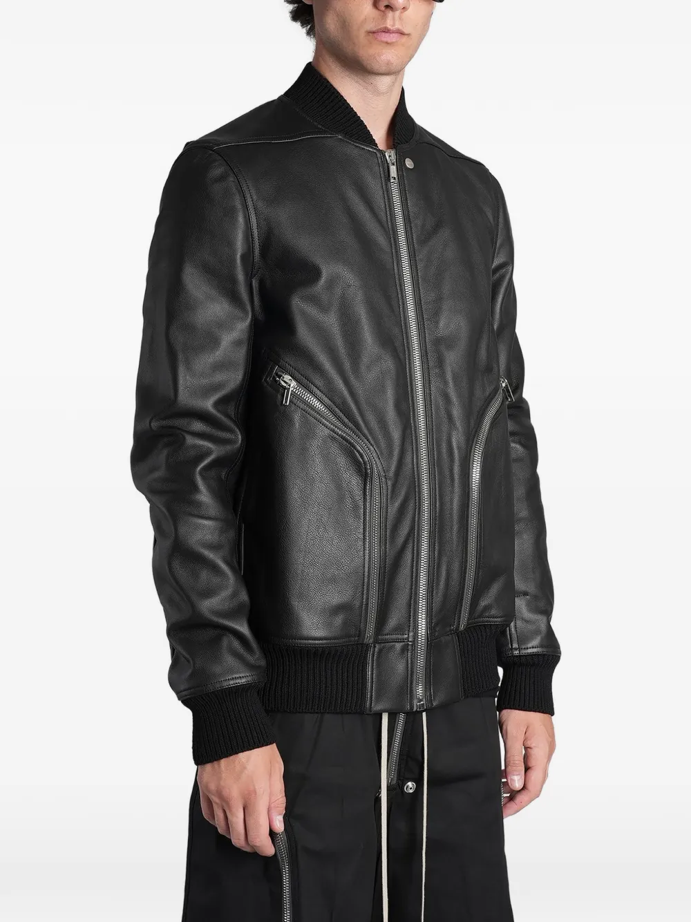 Rick Owens Heizer leren bomberjack met ritszak Zwart