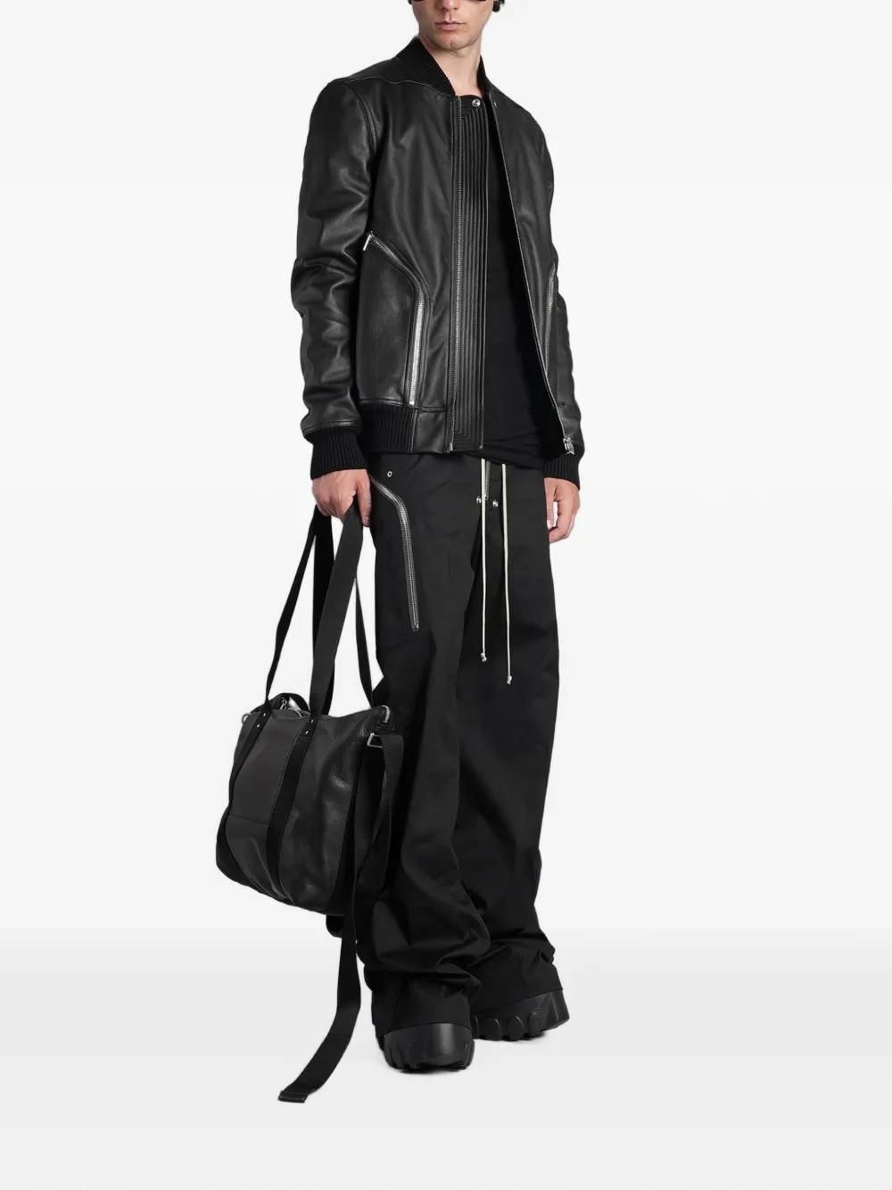 Rick Owens Heizer leren bomberjack met ritszak Zwart