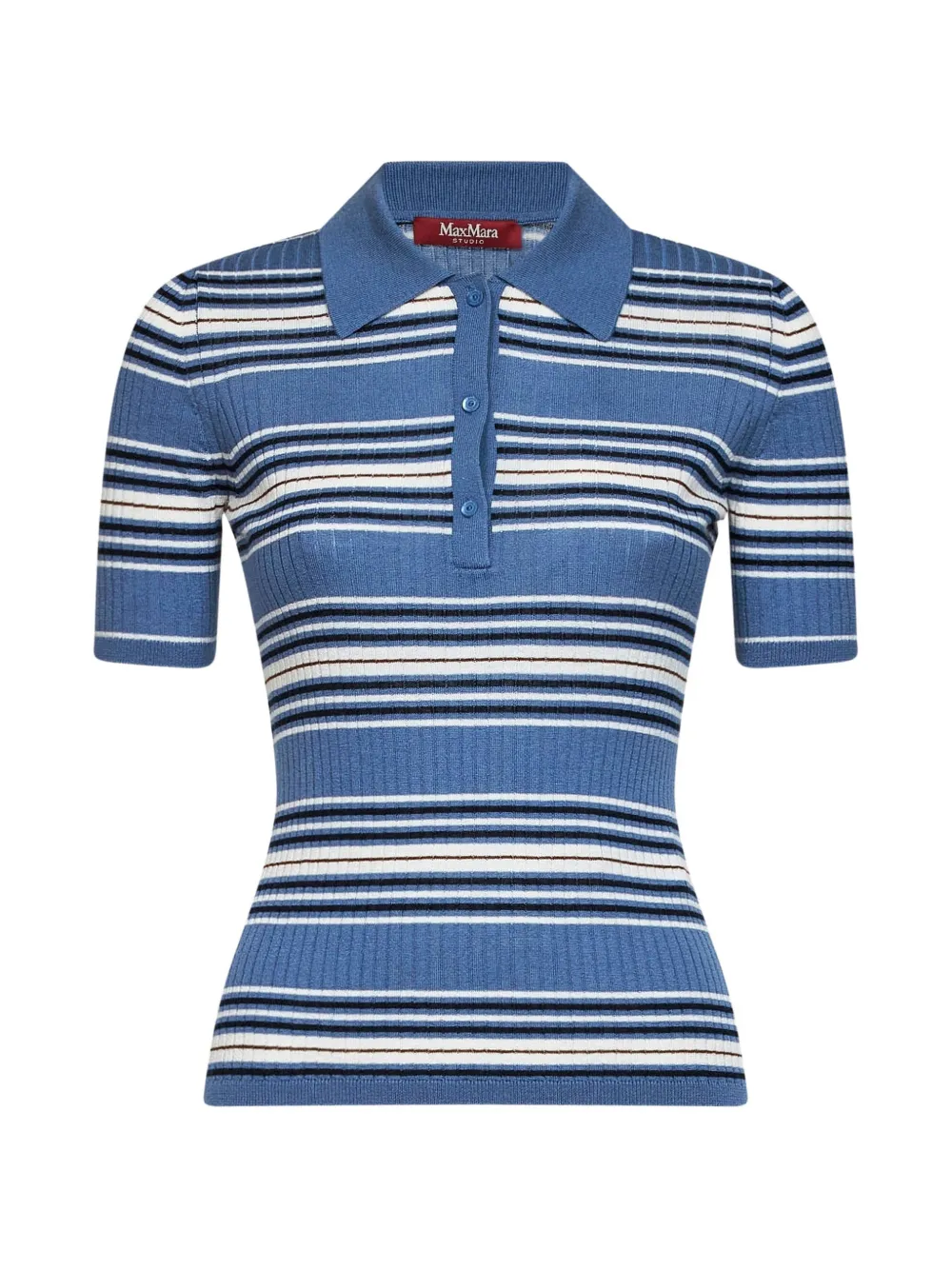 Max Mara striped ribbed-knit polo shirt - Blu