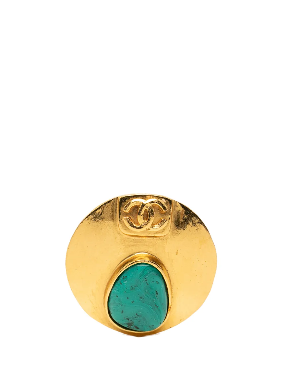 CHANEL Pre-Owned 1998 CC Gold Plated Round Gripoix Brooch costume brooch