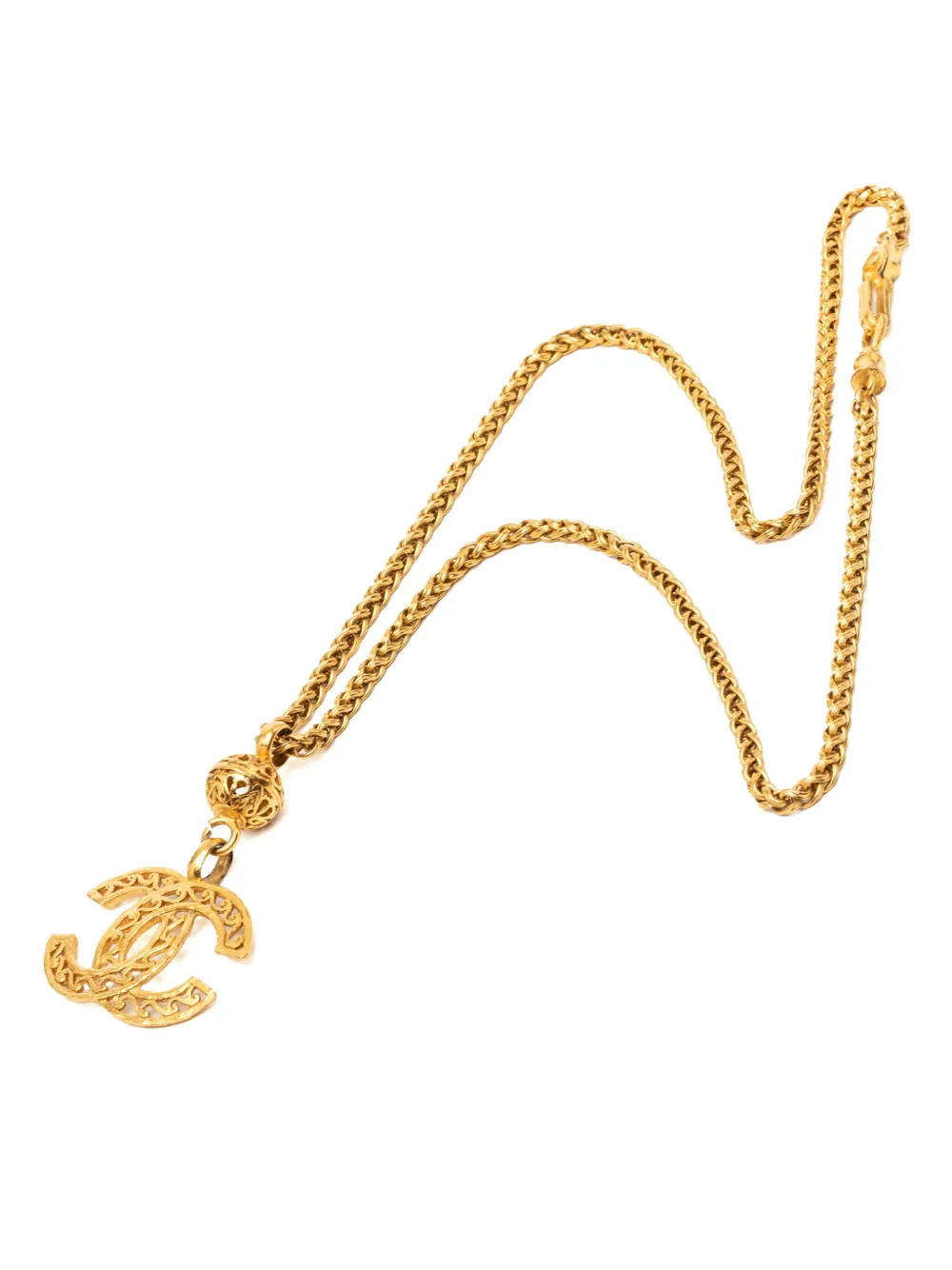 CHANEL Pre-Owned 1996 Gold Plated CC Filigree Ball Pendant Necklace costume necklace