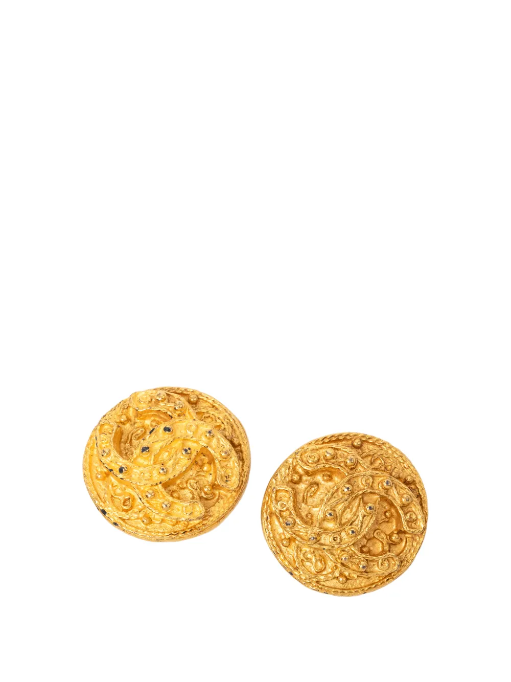 CHANEL Pre-Owned 1994 CC Gold Plated Arabesque Round Clip On Earrings costume earrings