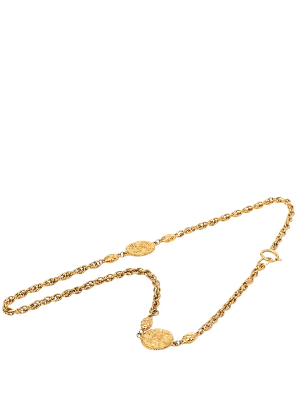 CHANEL Pre-Owned 1970-1980 CC Gold Plated Medallion Chain Necklace costume necklace