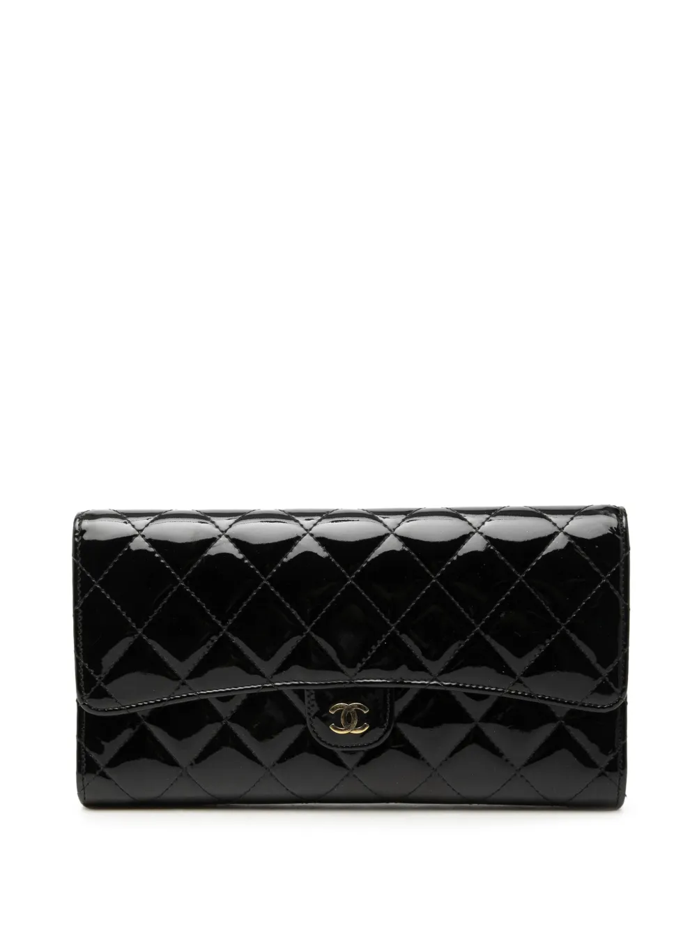 CHANEL Pre-Owned 2012 CC Quilted Patent Classic Flap Wallet long wallets - Black
