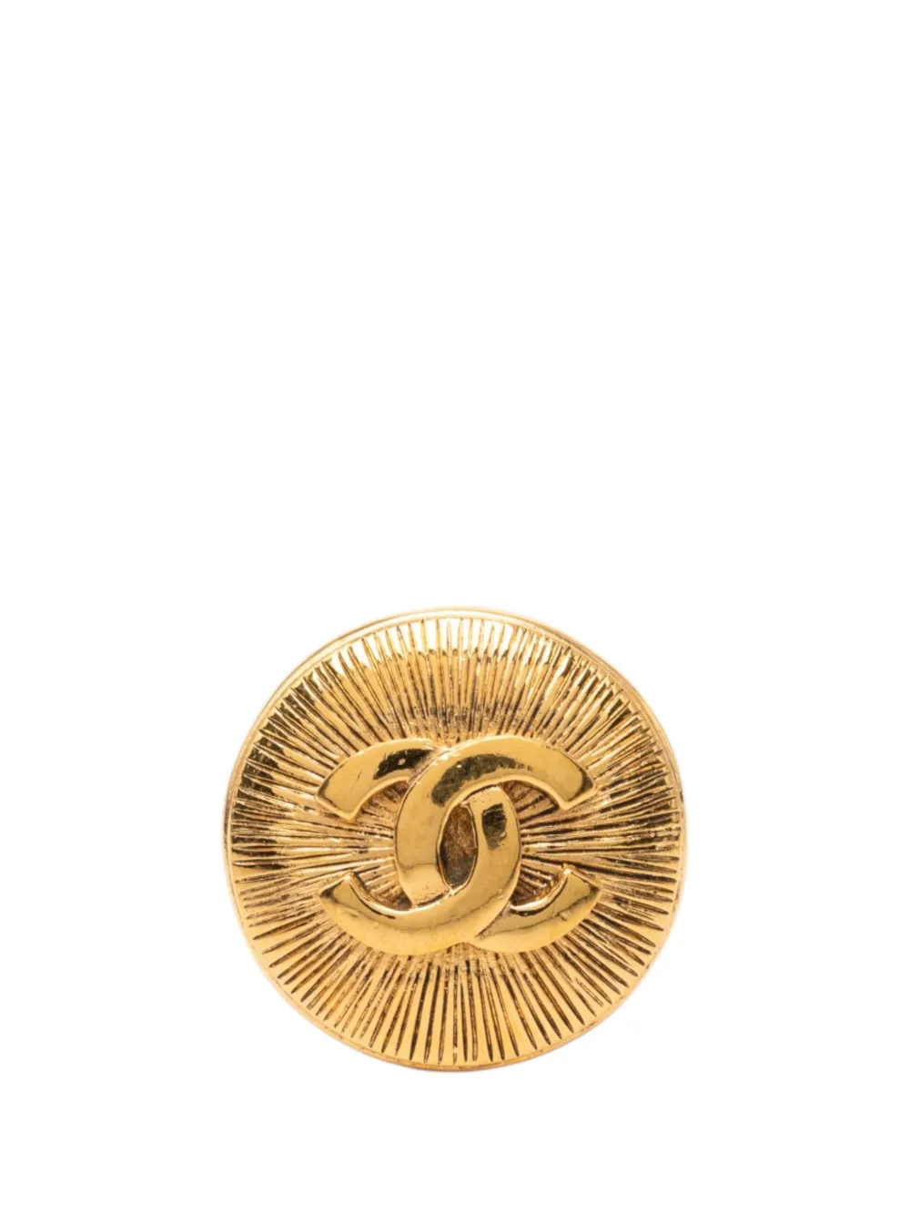 CHANEL Pre-Owned 1970-1980 CC Gold Plated Sunburst Round Pin Brooch costume brooch