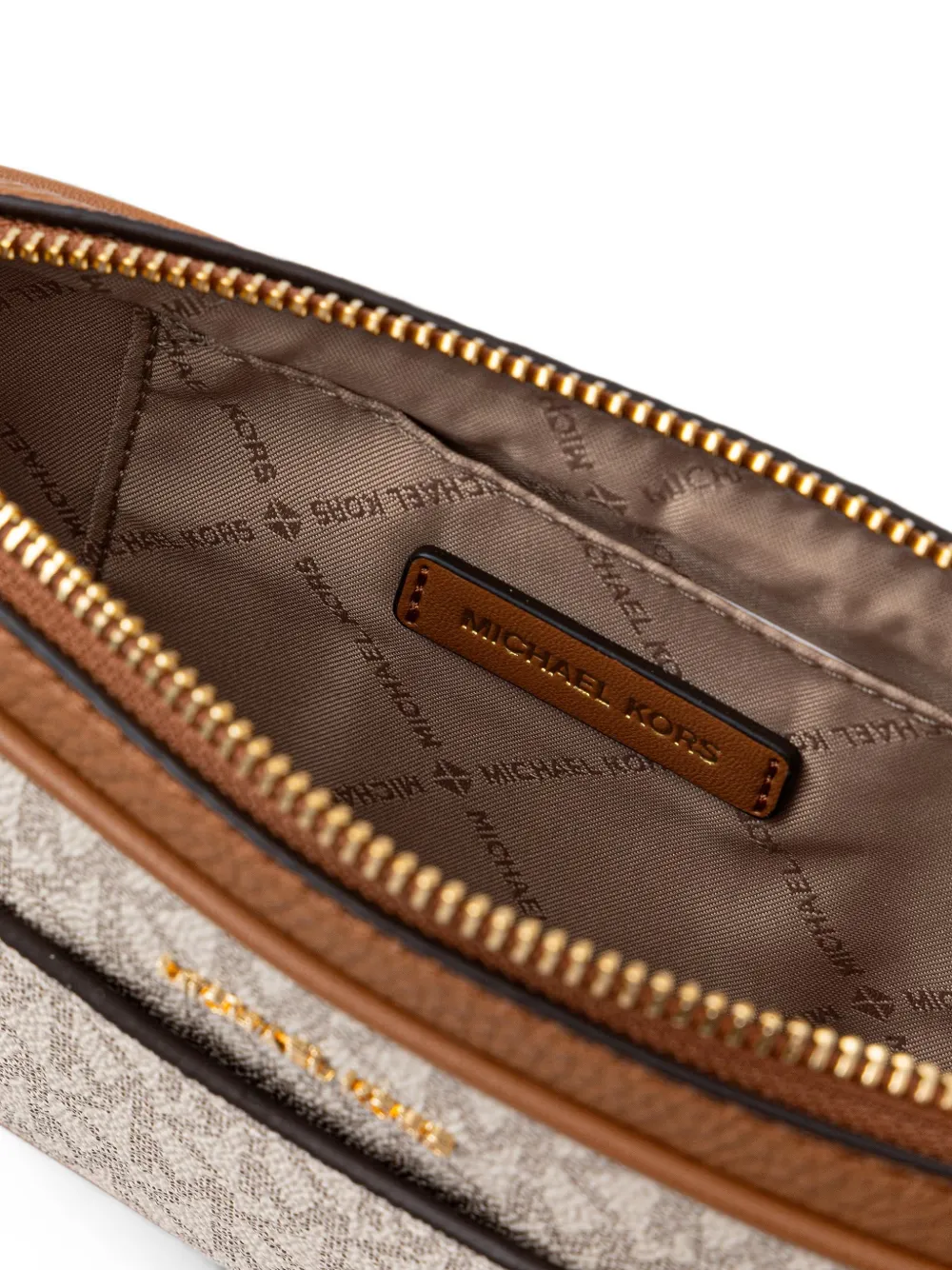 Michael Kors logo-print leather-trim shoulder bag Beige