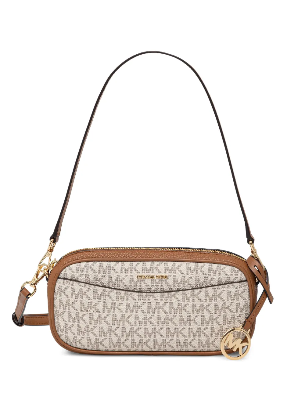 Michael Kors logo-print leather-trim shoulder bag Beige