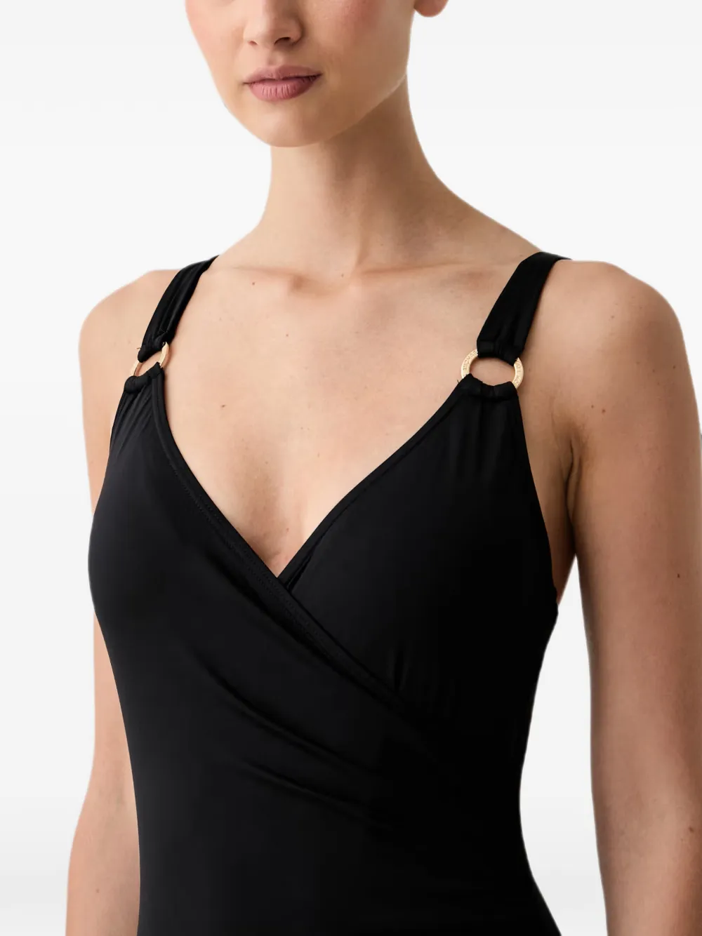 Michael Kors wrap-style ring-detail swimsuit Zwart