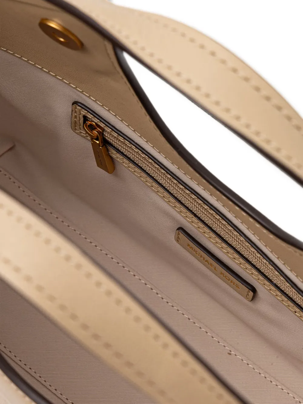 Michael Kors logo-plaque leather shoulder bag Beige