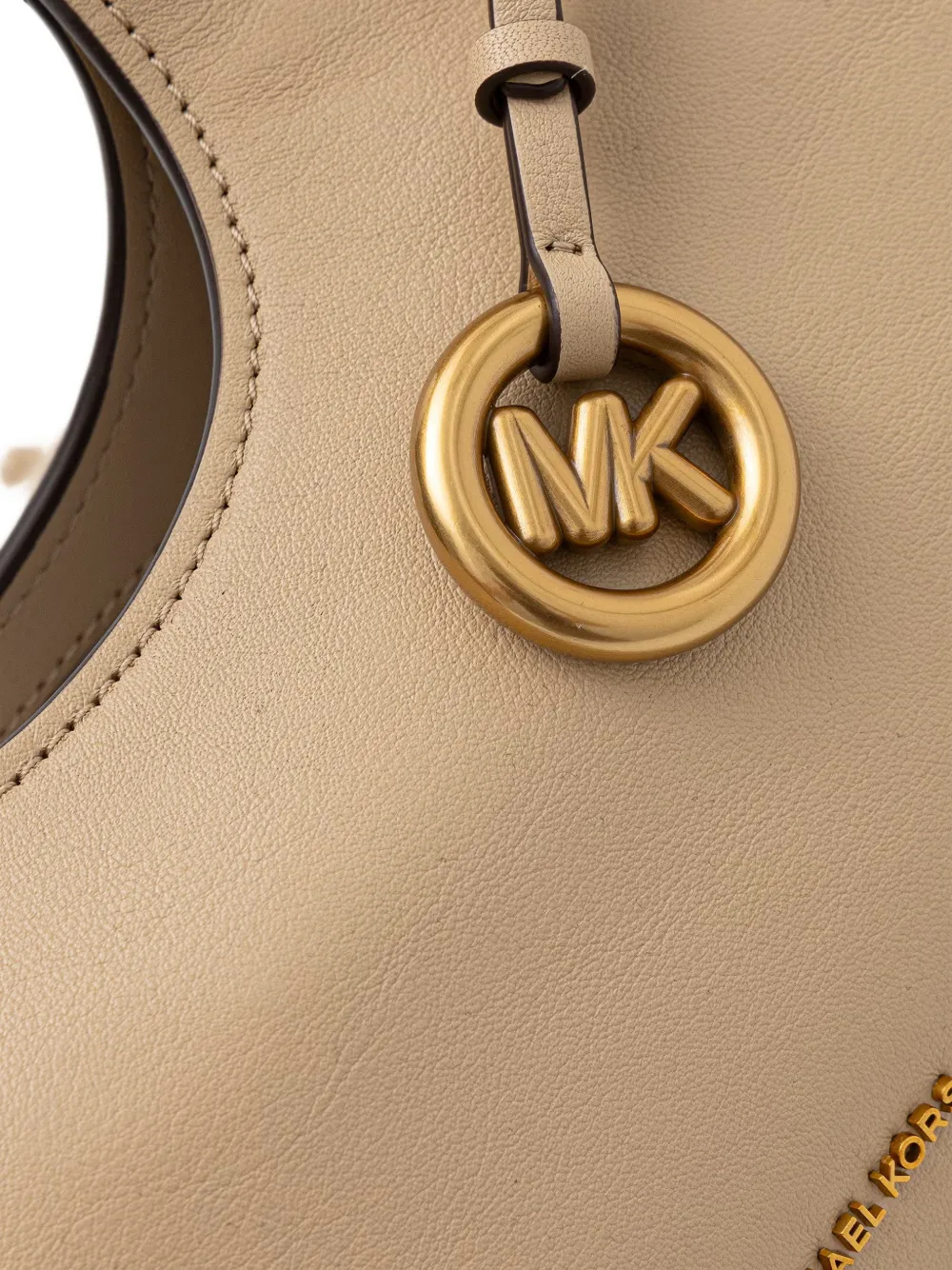 Michael Kors logo-plaque leather shoulder bag Beige