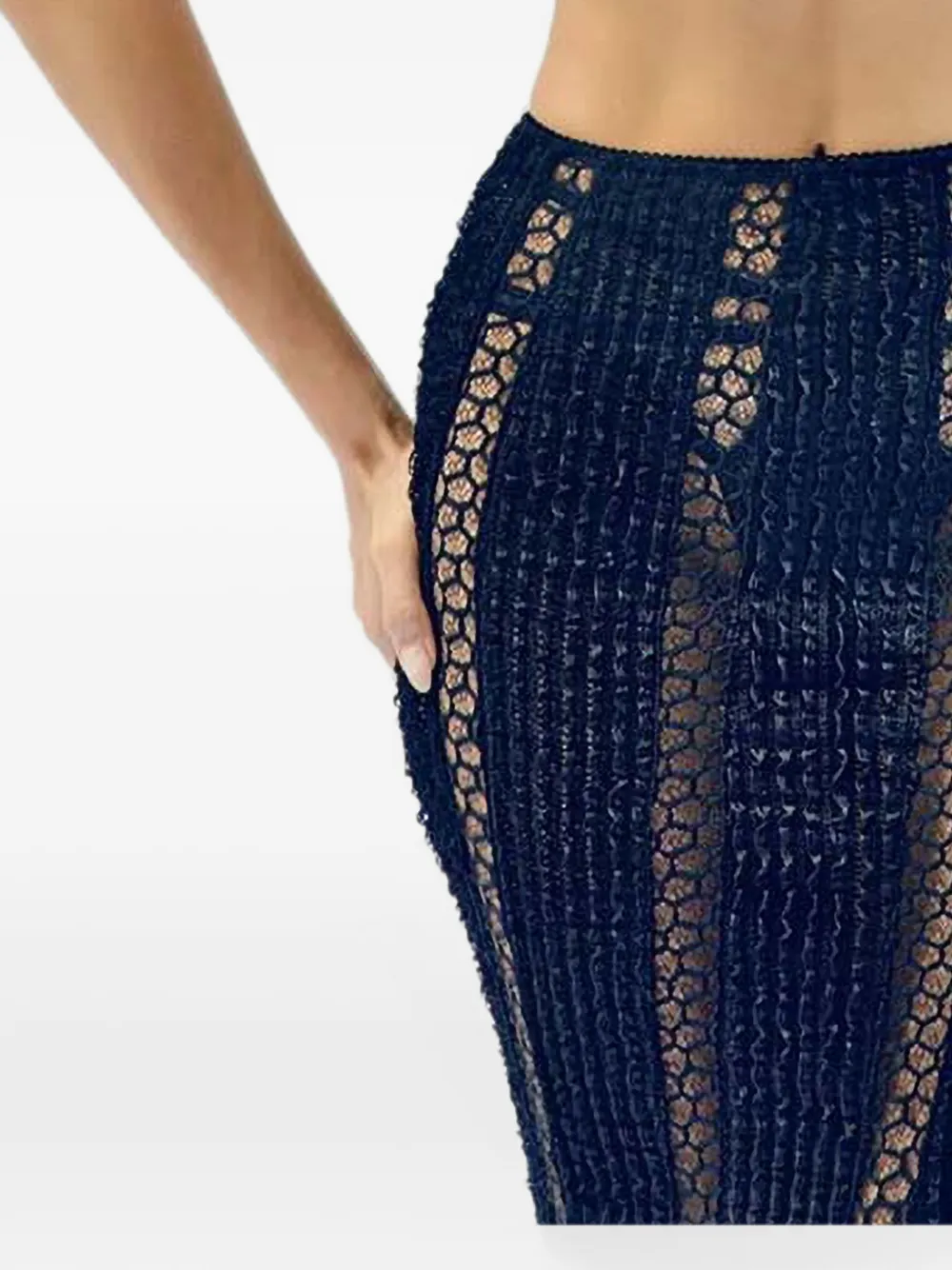 God Save Queens Pandora Sheer-knit Midi Skirt In Blue