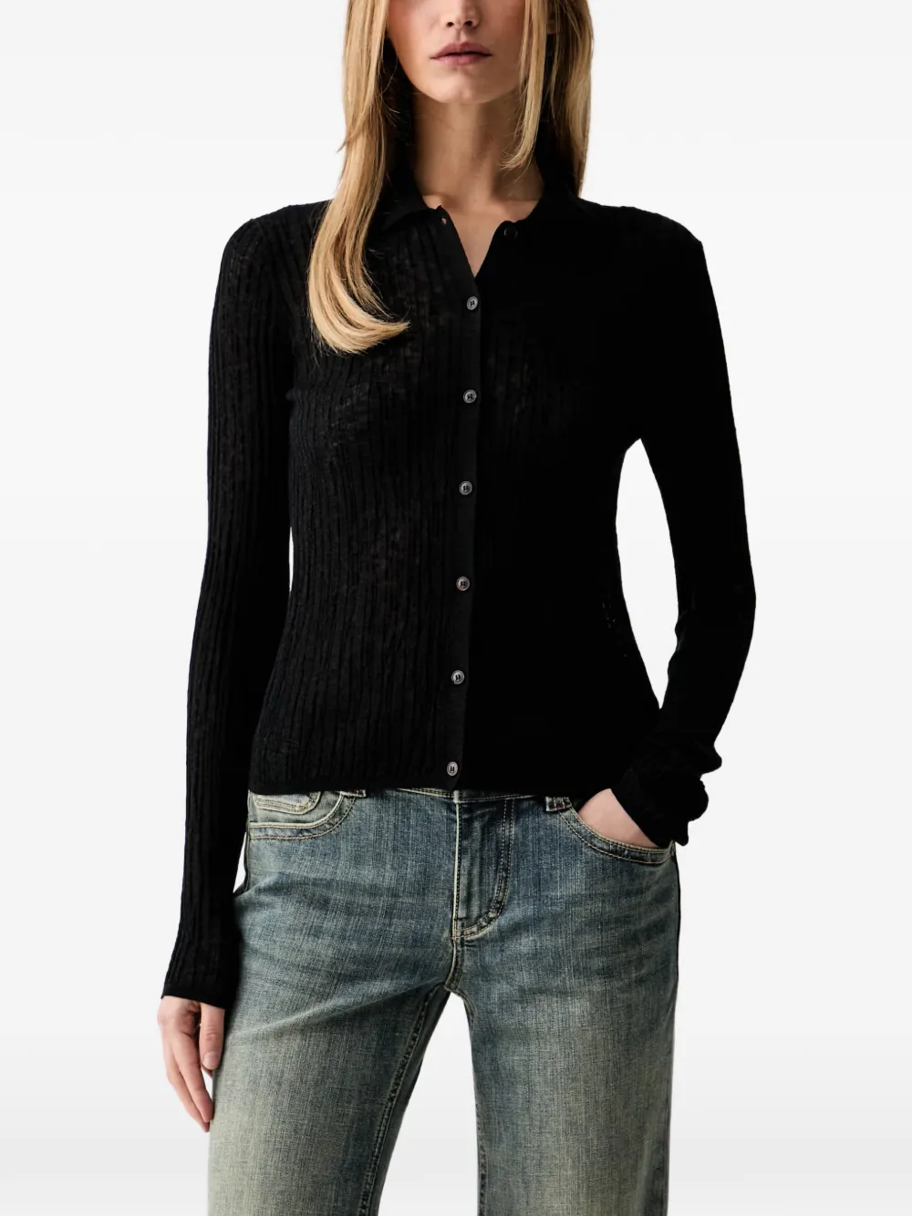 Miss Sixty Ribbed Embroidered Cardigan In Black