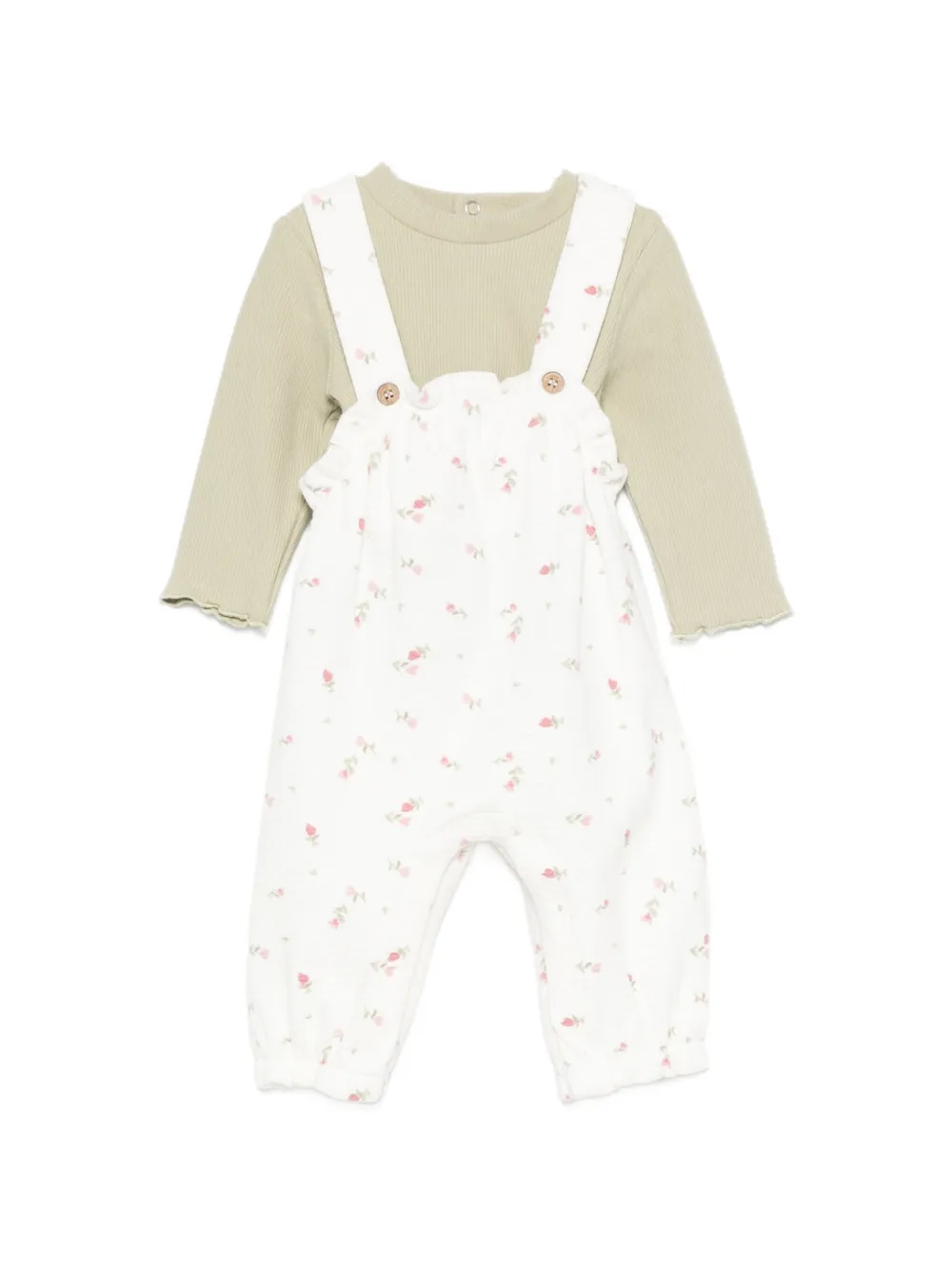 Mayoral floral-print T-shirt and dungarees set - Bianco