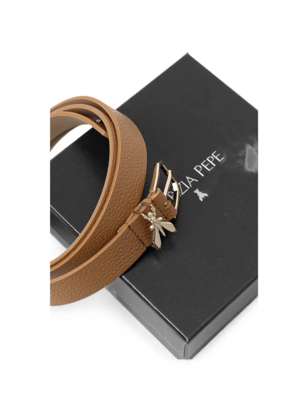 Patrizia Pepe Riem van bewerkt leer met Fly-plakkaat Beige