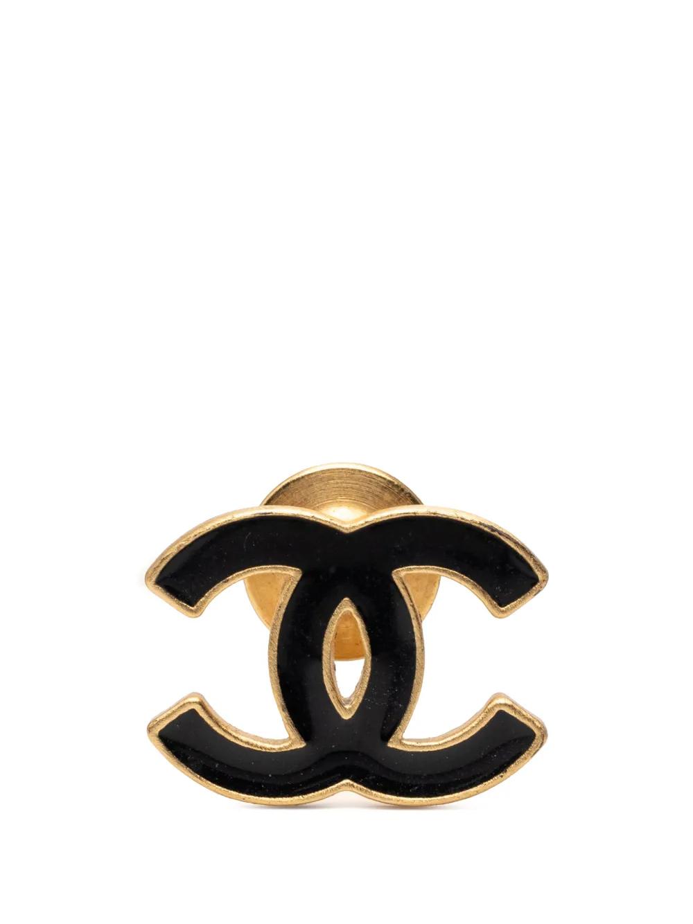 CHANEL Pre-Owned 2002 CC Gold Plated Enamel Pin Brooch costume brooch - Black