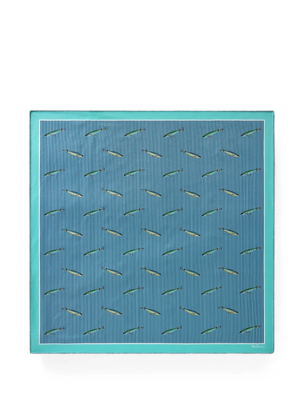Mulberry striped fish-print silk scarf - Blu