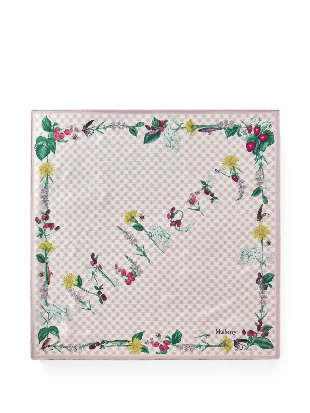 Mulberry floral-print gingham silk scarf - Rosa