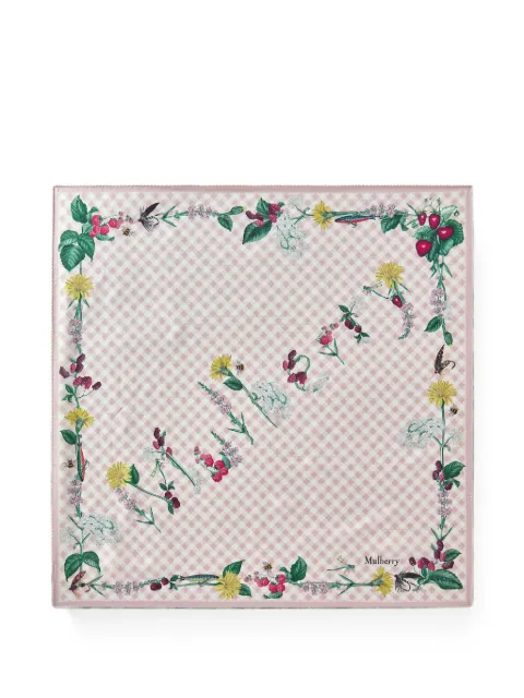 Mulberry floral-print gingham silk scarf